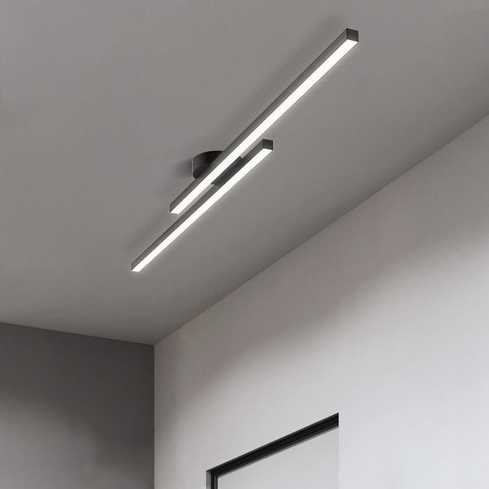 Modern Aluminum Long-Strip Semi-Mount Ceiling Light for Living Room | LED