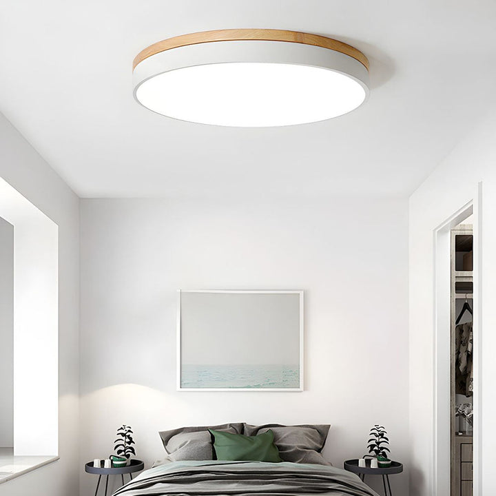 Modern Wood Round Flush Mount Ceiling Lights for Living Room | LED
