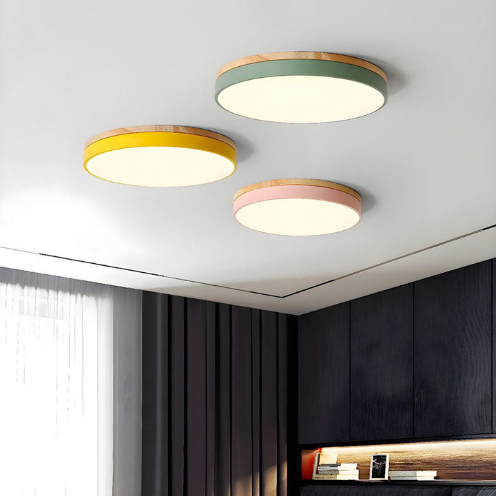 Modern Wood Round Flush Mount Ceiling Lights for Living Room | LED