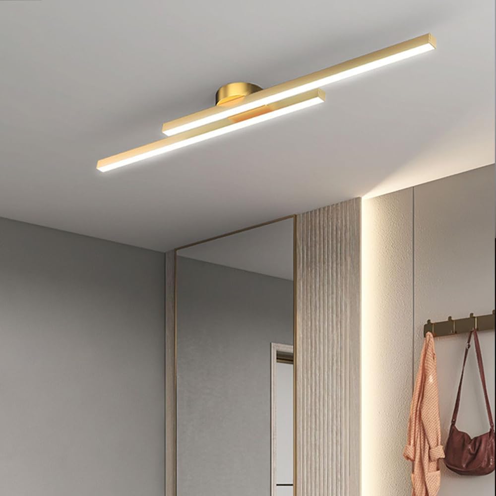 Modern Aluminum Long-Strip Semi-Mount Ceiling Light for Living Room | LED
