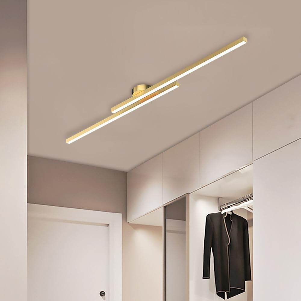 Modern Aluminum Long-Strip Semi-Mount Ceiling Light for Living Room | LED