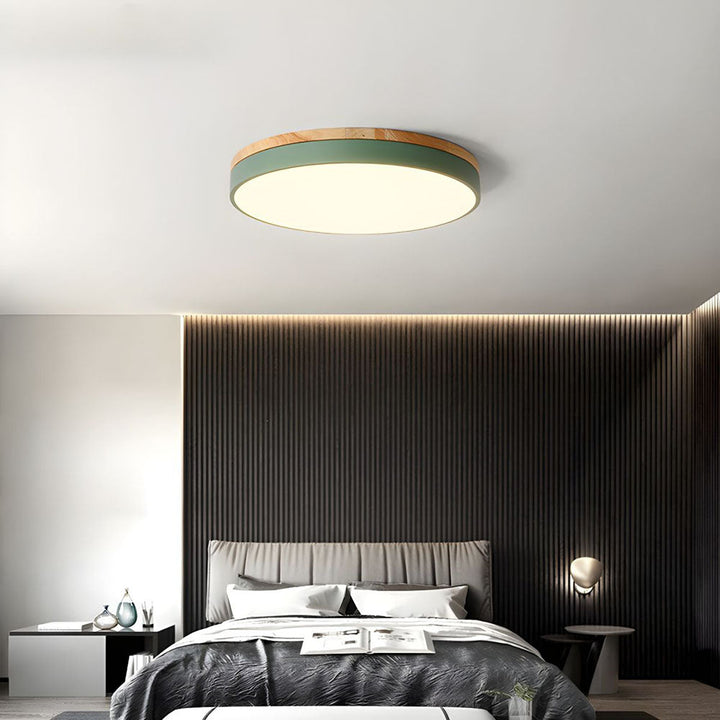 Modern Wood Round Flush Mount Ceiling Lights for Living Room | LED