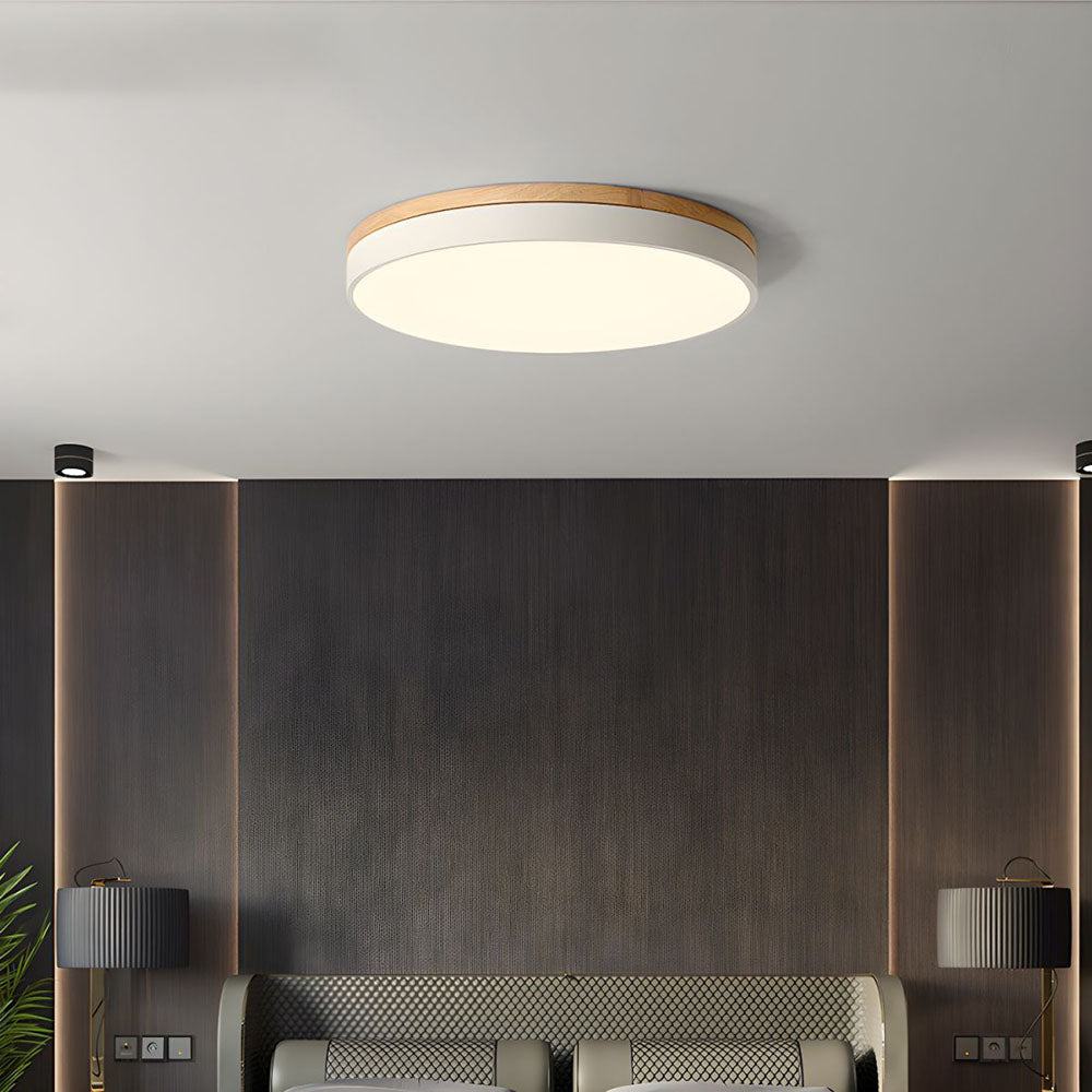 Modern Wood Round Flush Mount Ceiling Lights for Living Room | LED