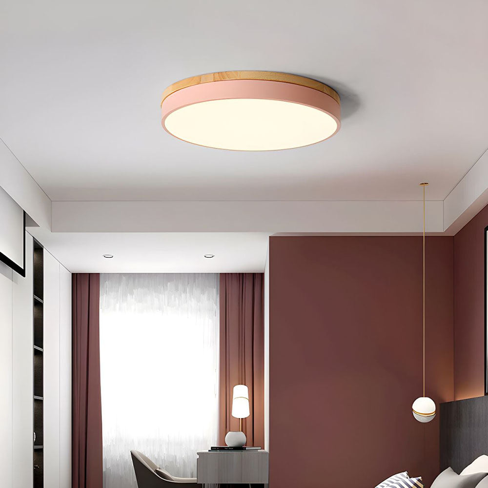 Modern Wood Round Flush Mount Ceiling Lights for Living Room | LED