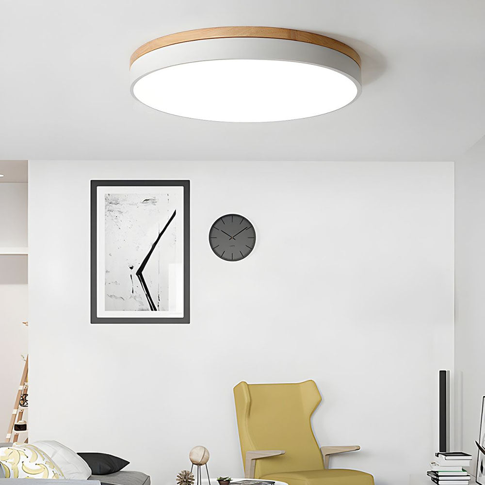 Modern Wood Round Flush Mount Ceiling Lights for Living Room | LED