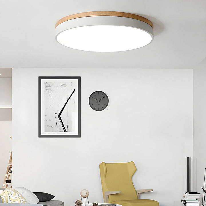 Modern Wood Round Flush Mount Ceiling Lights for Living Room | LED
