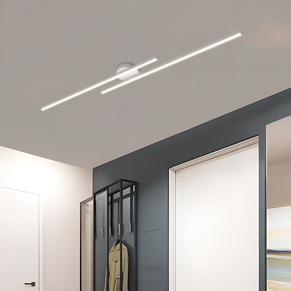Modern Aluminum Long-Strip Semi-Mount Ceiling Light for Living Room | LED