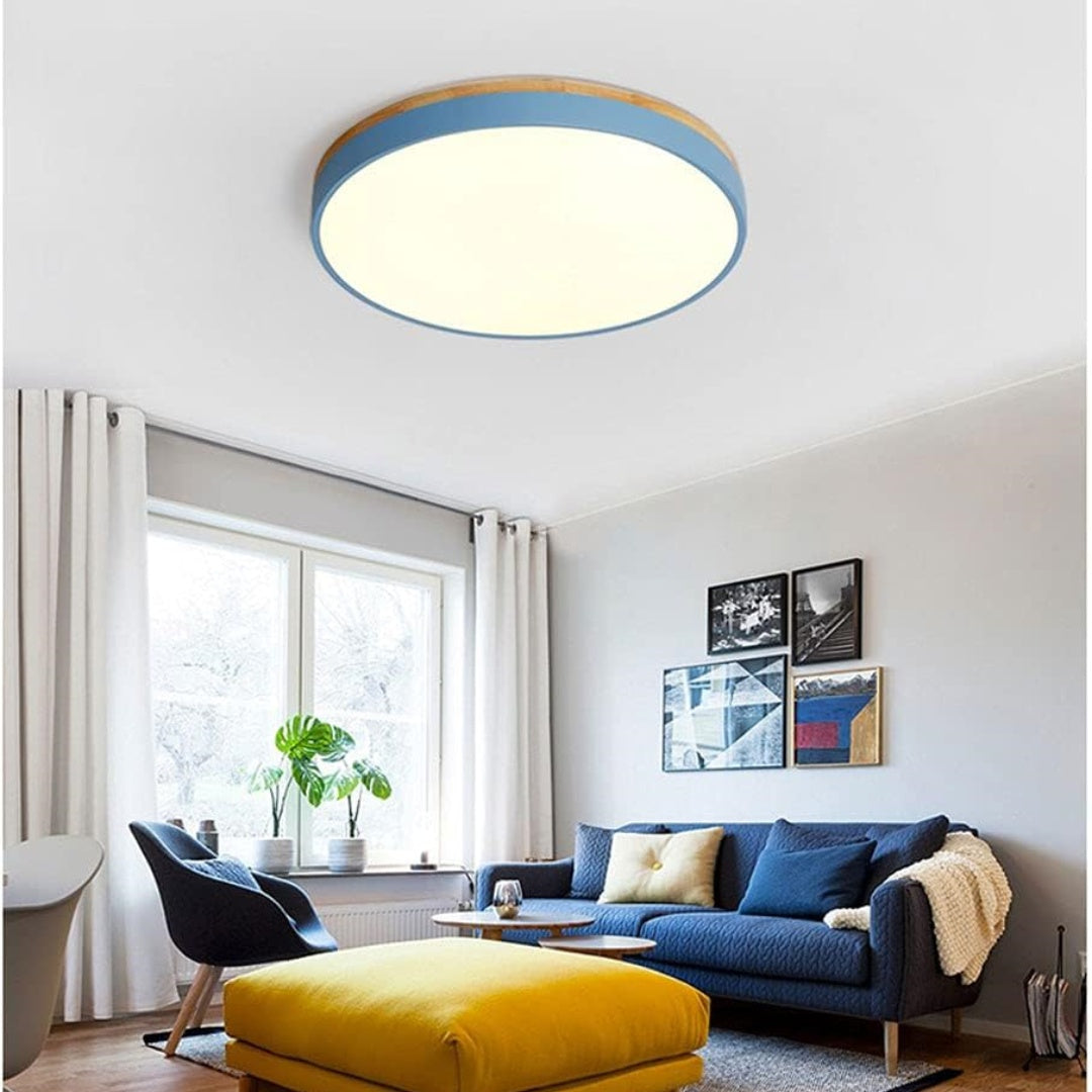 Modern Wood Round Flush Mount Ceiling Lights for Living Room | LED