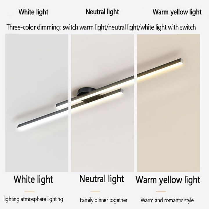 Modern Aluminum Long-Strip Semi-Mount Ceiling Light for Living Room | LED