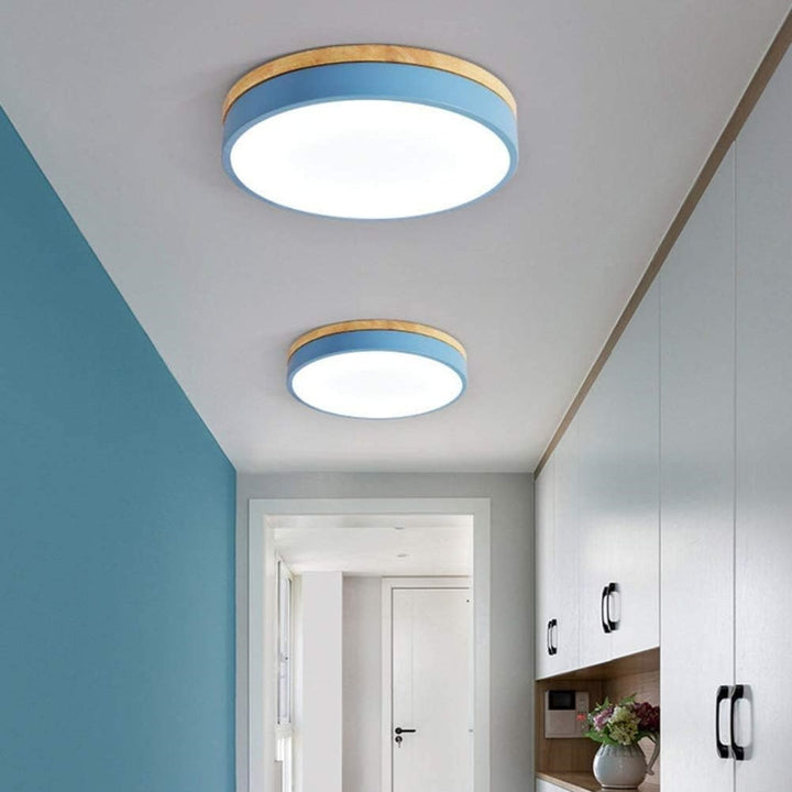 Modern Wood Round Flush Mount Ceiling Lights for Living Room | LED