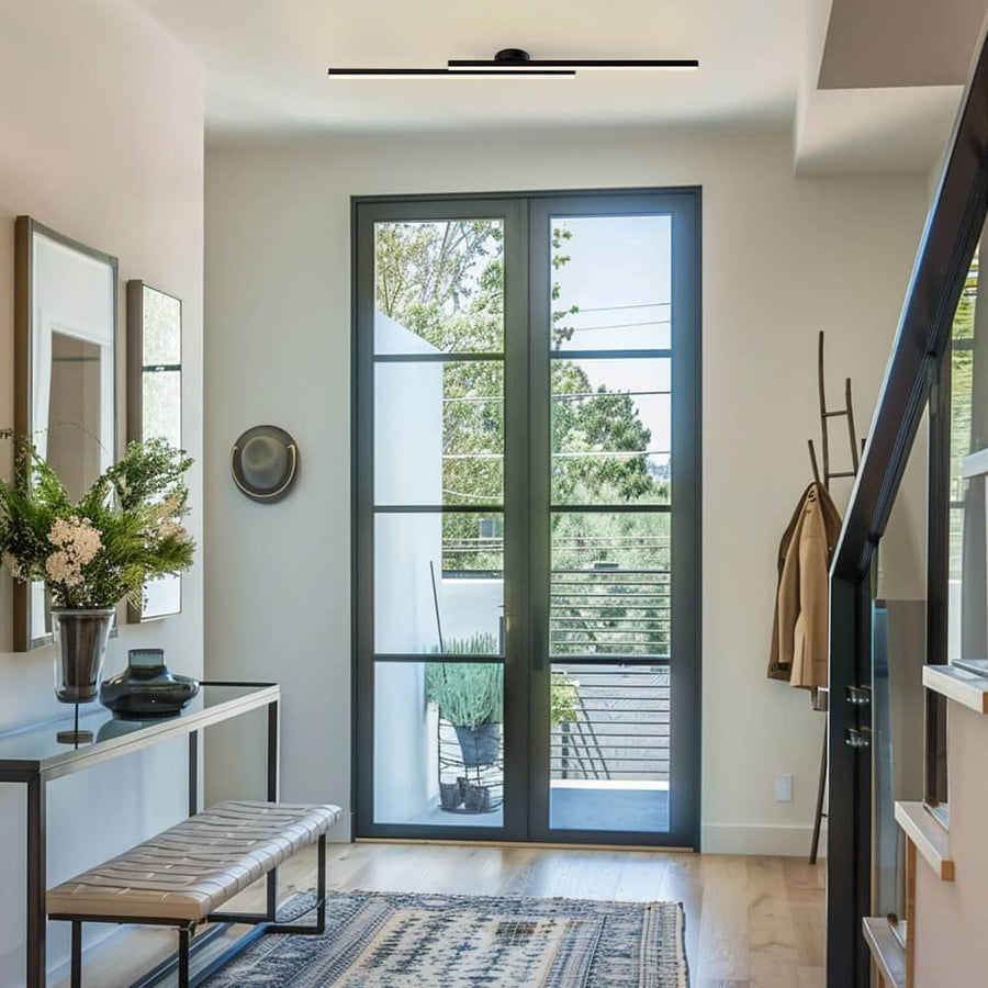 Modern Aluminum Long-Strip Semi-Mount Ceiling Light for Living Room | LED