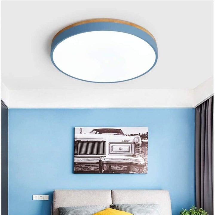 Modern Wood Round Flush Mount Ceiling Lights for Living Room | LED