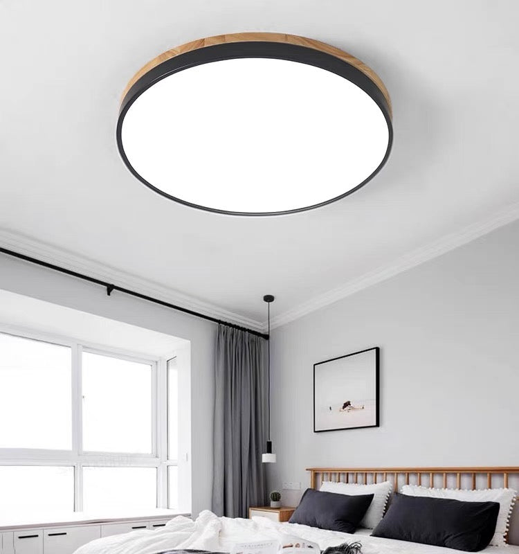 Modern Wood Round Flush Mount Ceiling Lights for Living Room | LED