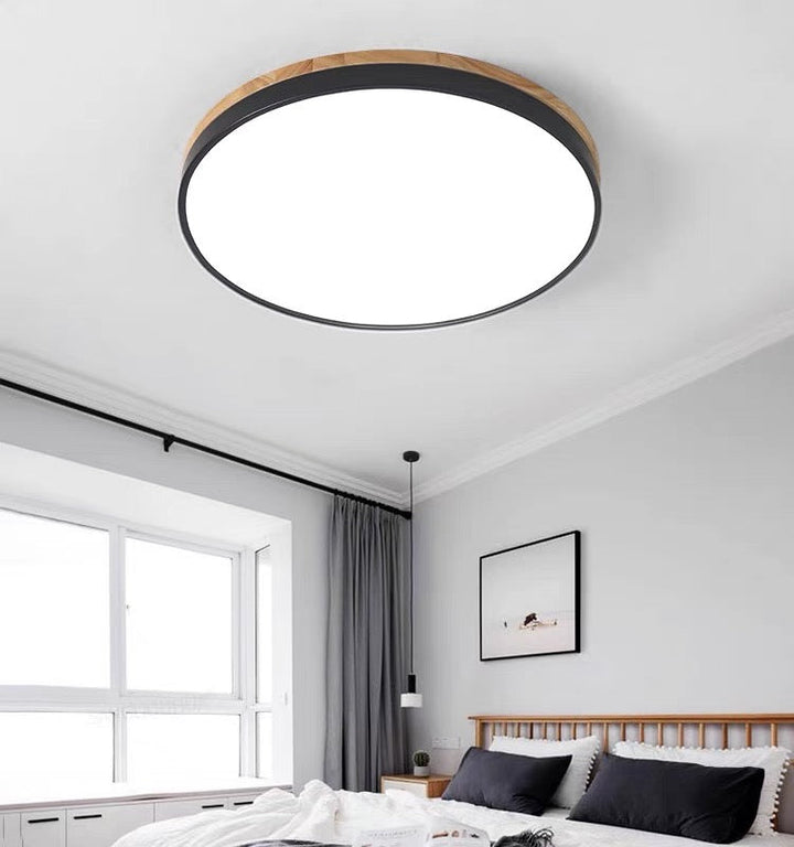 Modern Wood Round Flush Mount Ceiling Lights for Living Room | LED