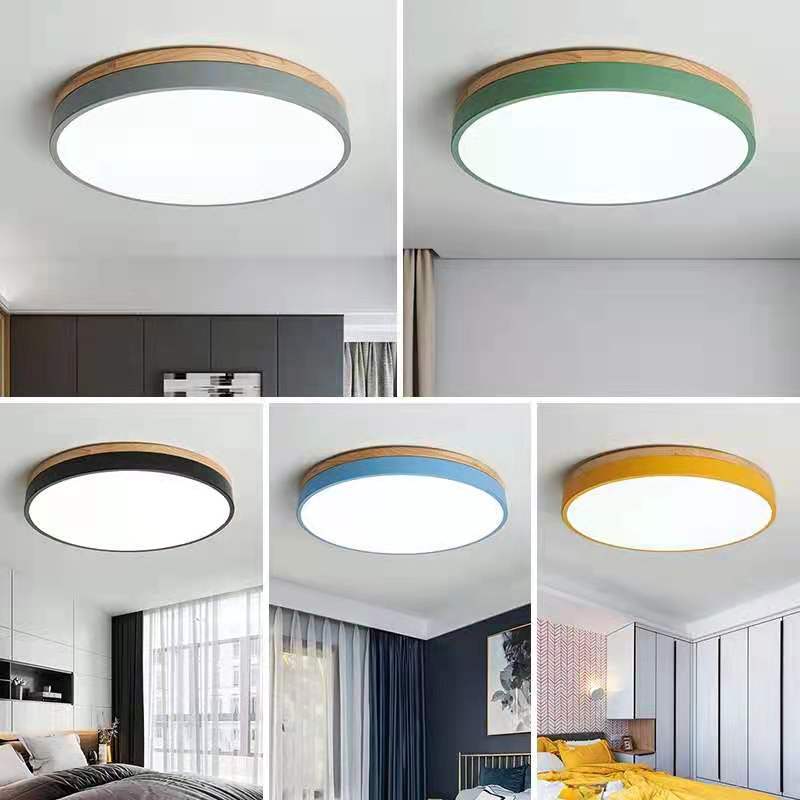 Modern Wood Round Flush Mount Ceiling Lights for Living Room | LED