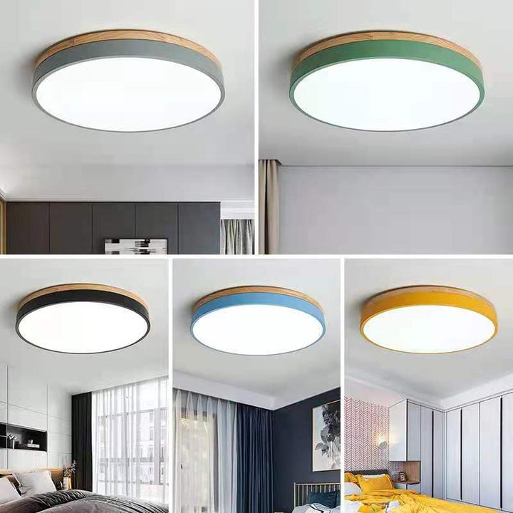 Modern Wood Round Flush Mount Ceiling Lights for Living Room | LED