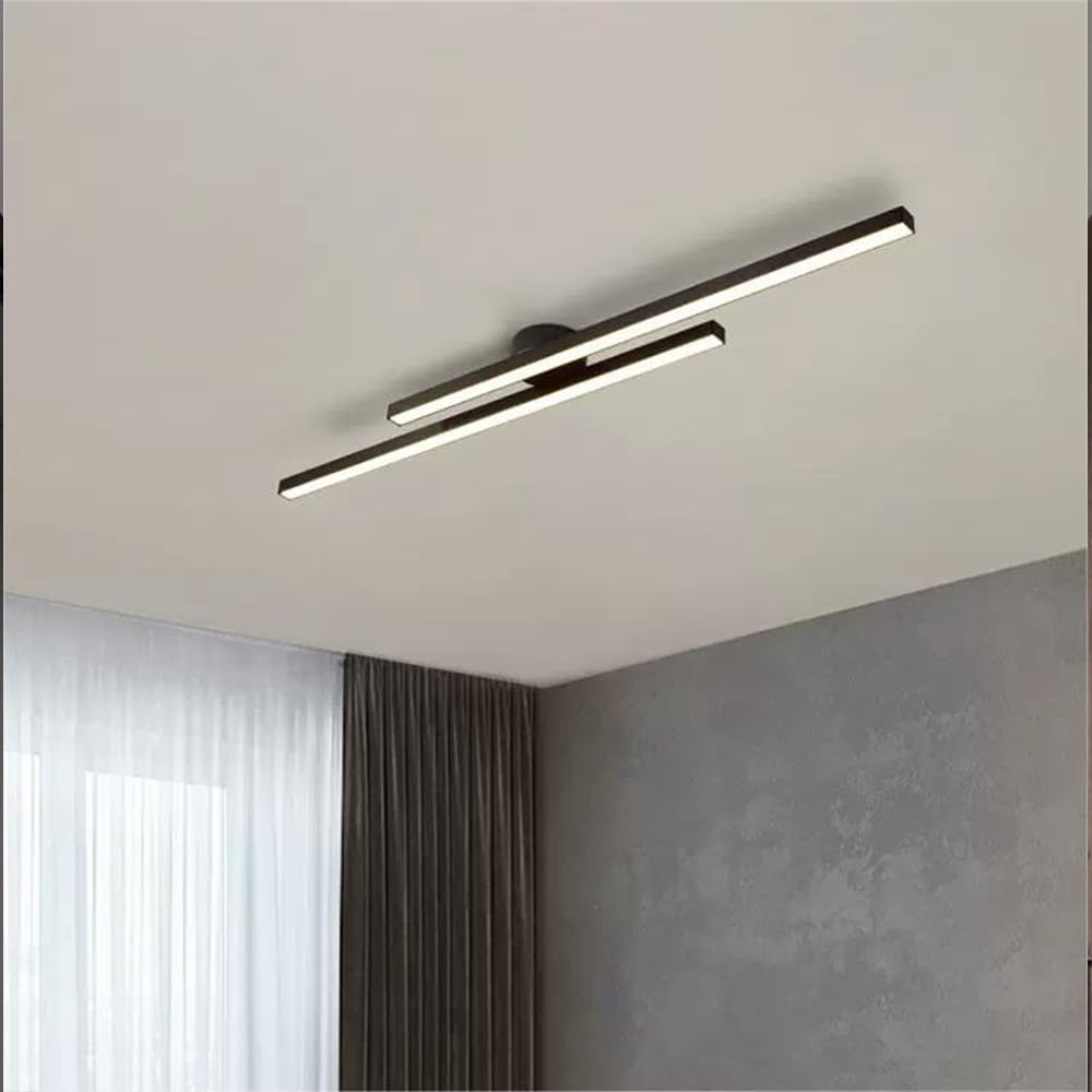 Modern Aluminum Long-Strip Semi-Mount Ceiling Light for Living Room | LED