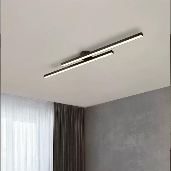 Modern Aluminum Long-Strip Semi-Mount Ceiling Light for Living Room | LED