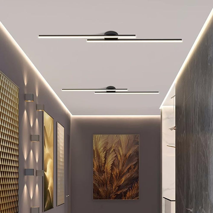 Modern Aluminum Long-Strip Semi-Mount Ceiling Light for Living Room | LED