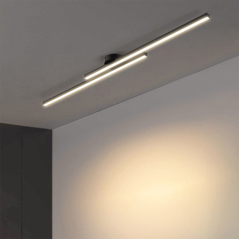 Modern Aluminum Long-Strip Semi-Mount Ceiling Light for Living Room | LED