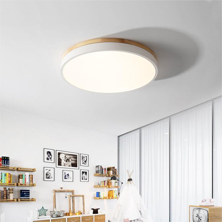 Modern Wood Round Flush Mount Ceiling Lights for Living Room | LED