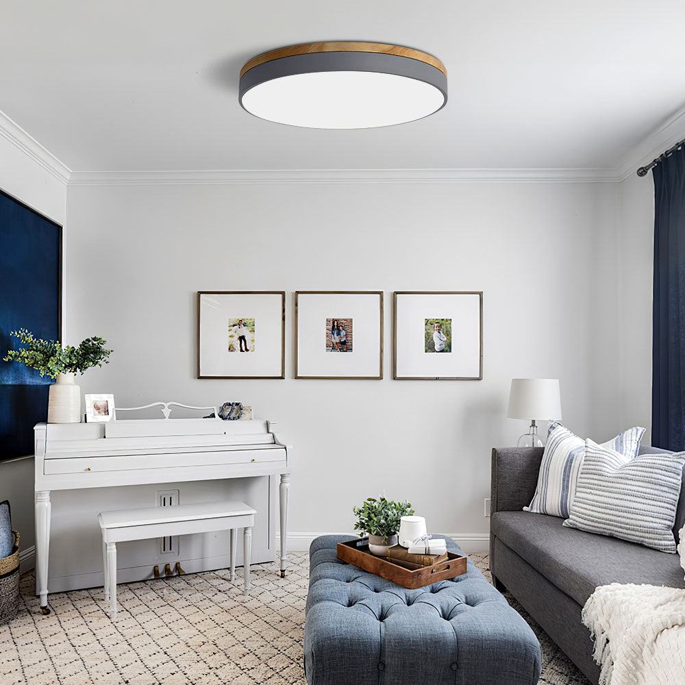 Modern Wood Round Flush Mount Ceiling Lights for Living Room | LED