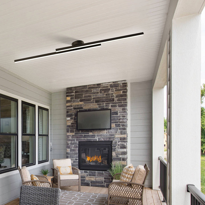 Modern Aluminum Long-Strip Semi-Mount Ceiling Light for Living Room | LED