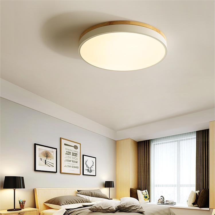 Modern Wood Round Flush Mount Ceiling Lights for Living Room | LED