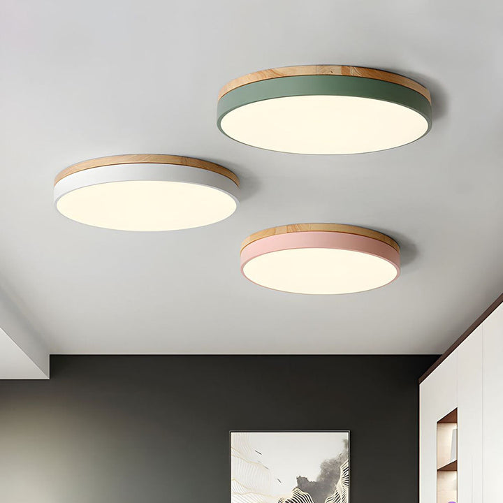 Modern Wood Round Flush Mount Ceiling Lights for Living Room | LED
