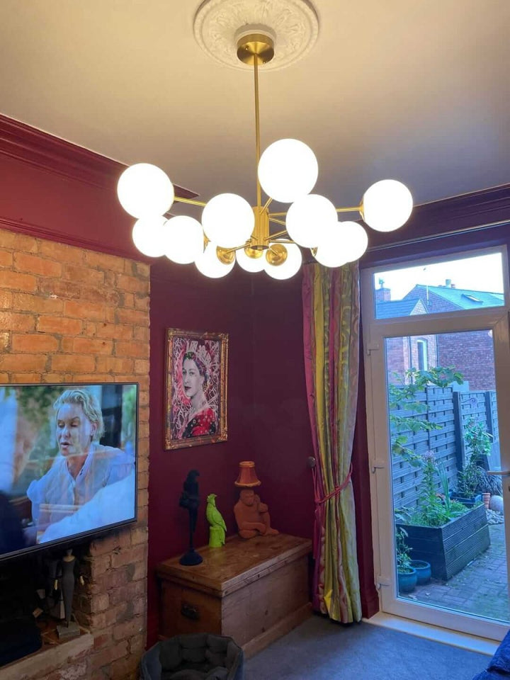 Sputnik 12-Light Opal Globe Chandelier | Two-Tier