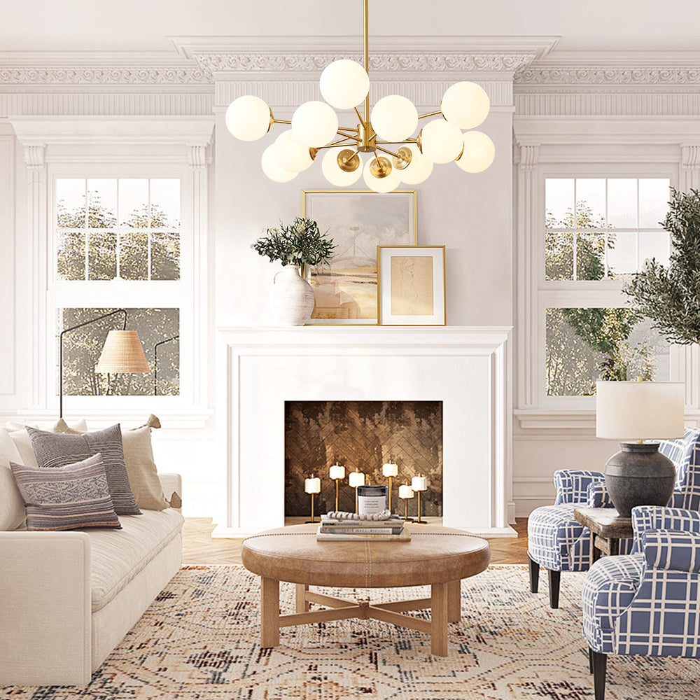 Sputnik 12-Light Opal Globe Chandelier | Two-Tier