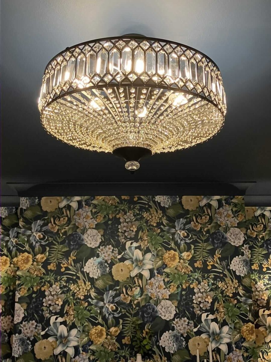 Modern Crystal Drum Semi-Flush Mount Ceiling Light | Carved