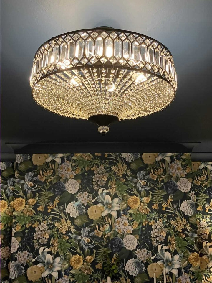 Modern Crystal Drum Semi-Flush Mount Ceiling Light | Carved