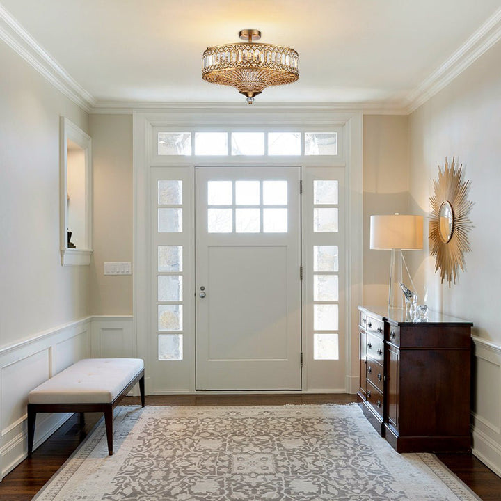 Modern Crystal Drum Semi-Flush Mount Ceiling Light | Carved