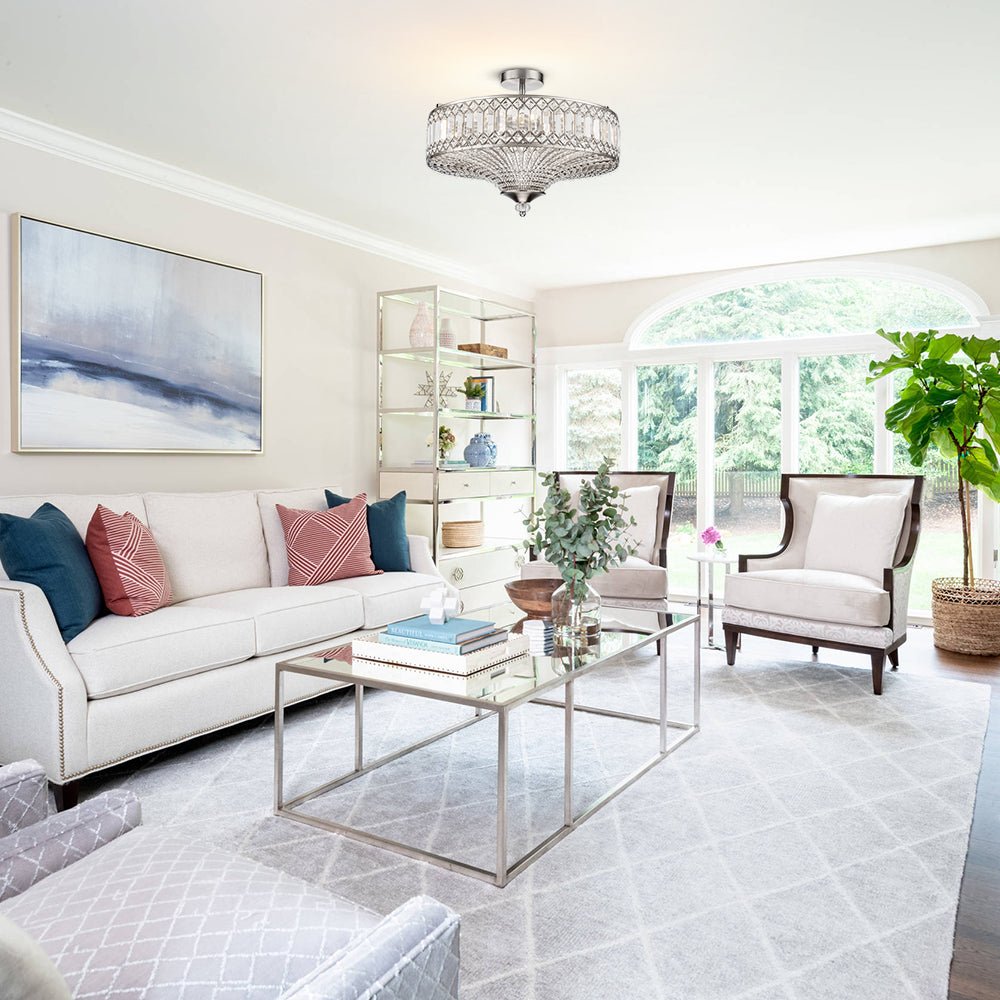 Modern Crystal Drum Semi-Flush Mount Ceiling Light | Carved