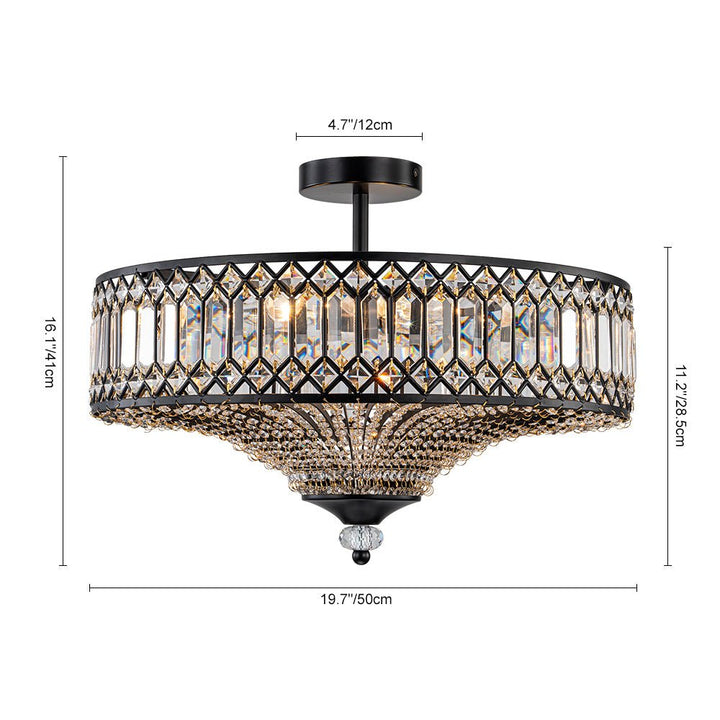 Modern Crystal Drum Semi-Flush Mount Ceiling Light | Carved