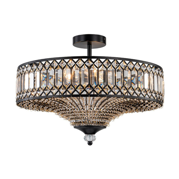 Modern Crystal Drum Semi-Flush Mount Ceiling Light | Carved