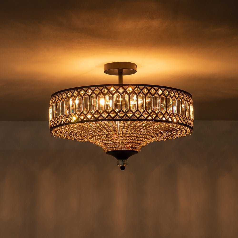 Modern Crystal Drum Semi-Flush Mount Ceiling Light | Carved