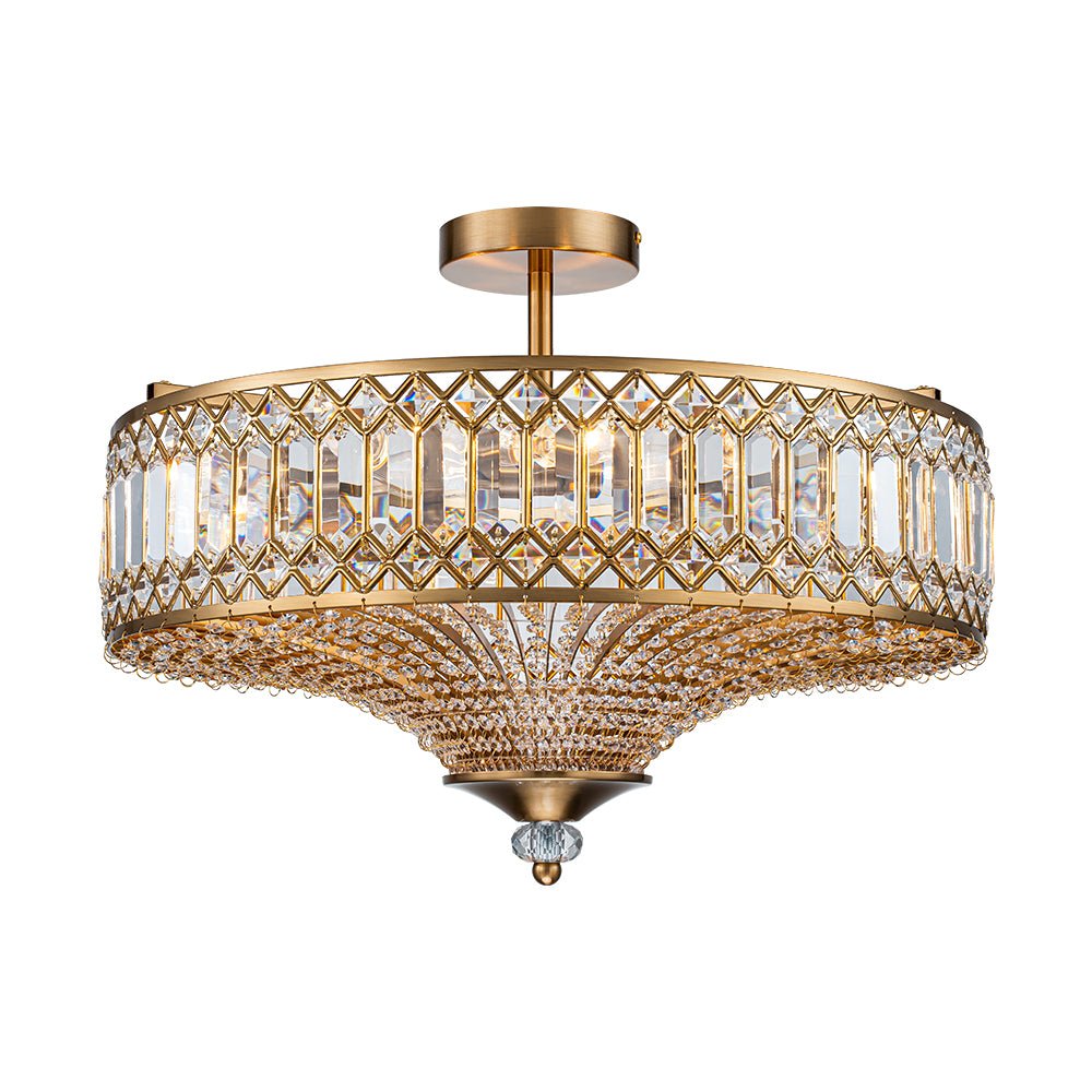Modern Crystal Drum Semi-Flush Mount Ceiling Light | Carved