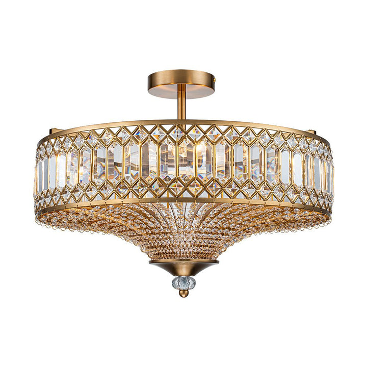 Modern Crystal Drum Semi-Flush Mount Ceiling Light | Carved