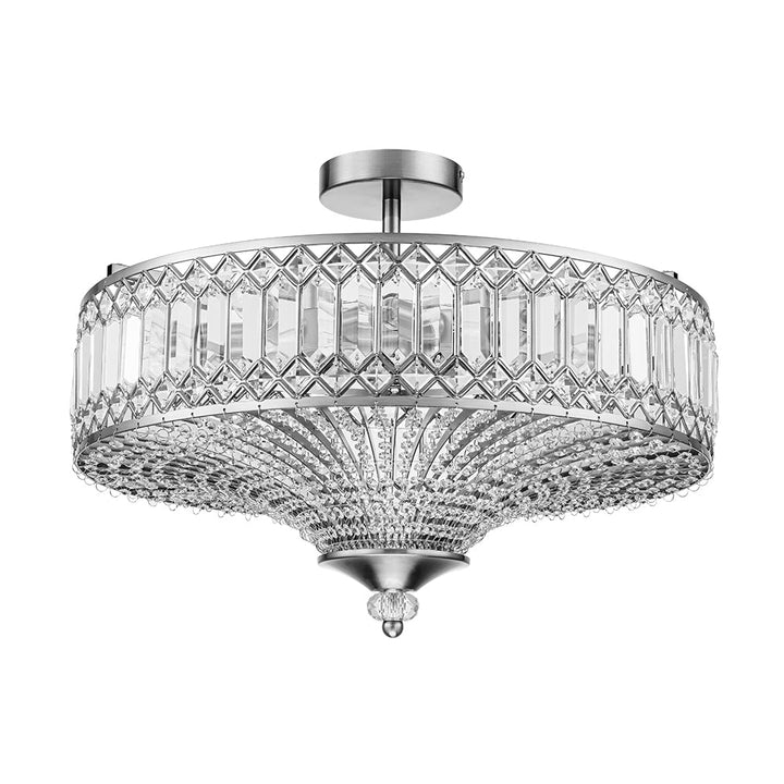 Modern Crystal Drum Semi-Flush Mount Ceiling Light | Carved