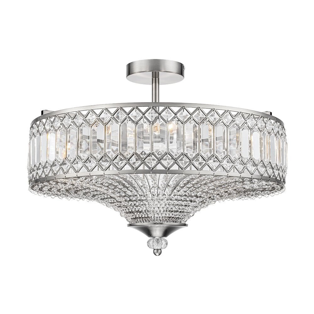 Modern Crystal Drum Semi-Flush Mount Ceiling Light | Carved