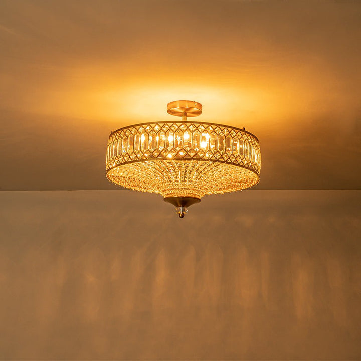 Modern Crystal Drum Semi-Flush Mount Ceiling Light | Carved