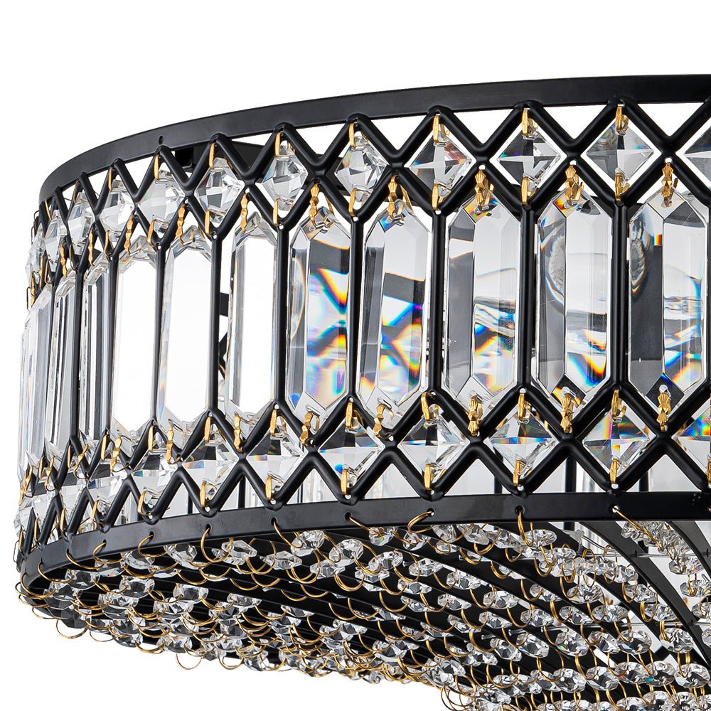 Modern Crystal Drum Semi-Flush Mount Ceiling Light | Carved