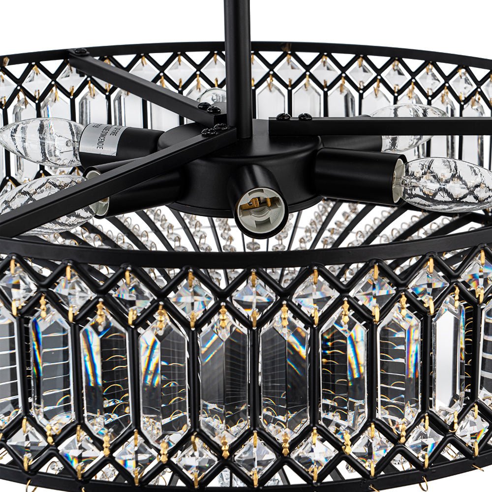 Modern Crystal Drum Semi-Flush Mount Ceiling Light | Carved