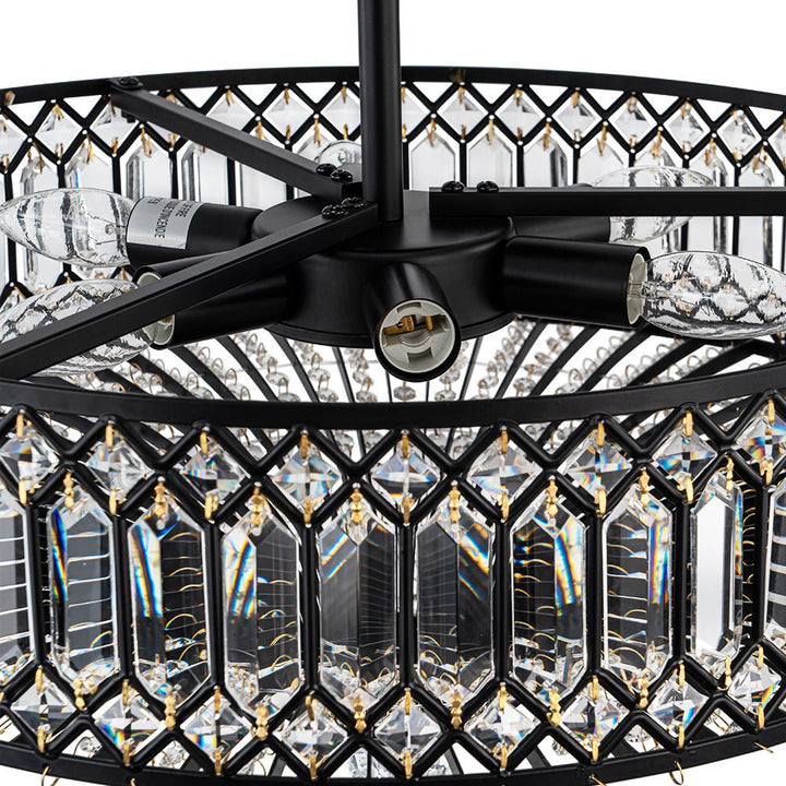 Modern Crystal Drum Semi-Flush Mount Ceiling Light | Carved