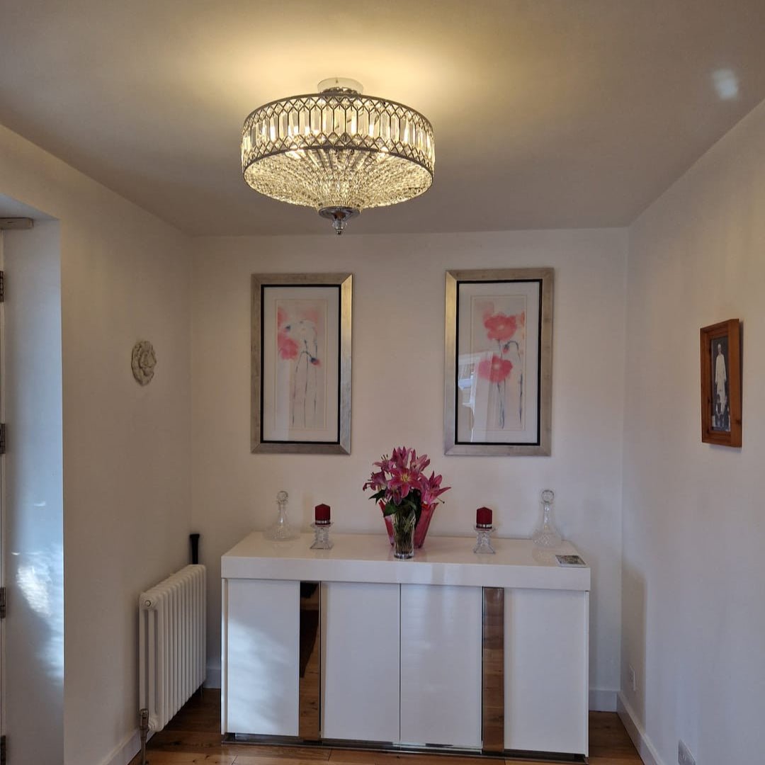 Modern Crystal Drum Semi-Flush Mount Ceiling Light | Carved