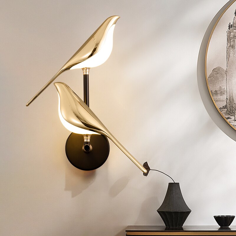 Modern Bird-Shaped Bedroom Wall Lamp | Gold