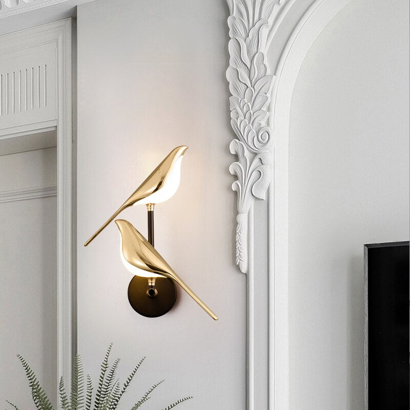 Modern Bird-Shaped Bedroom Wall Lamp | Gold