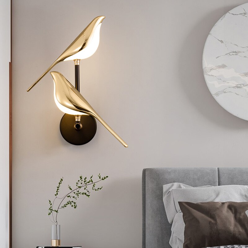 Modern Bird-Shaped Bedroom Wall Lamp | Gold